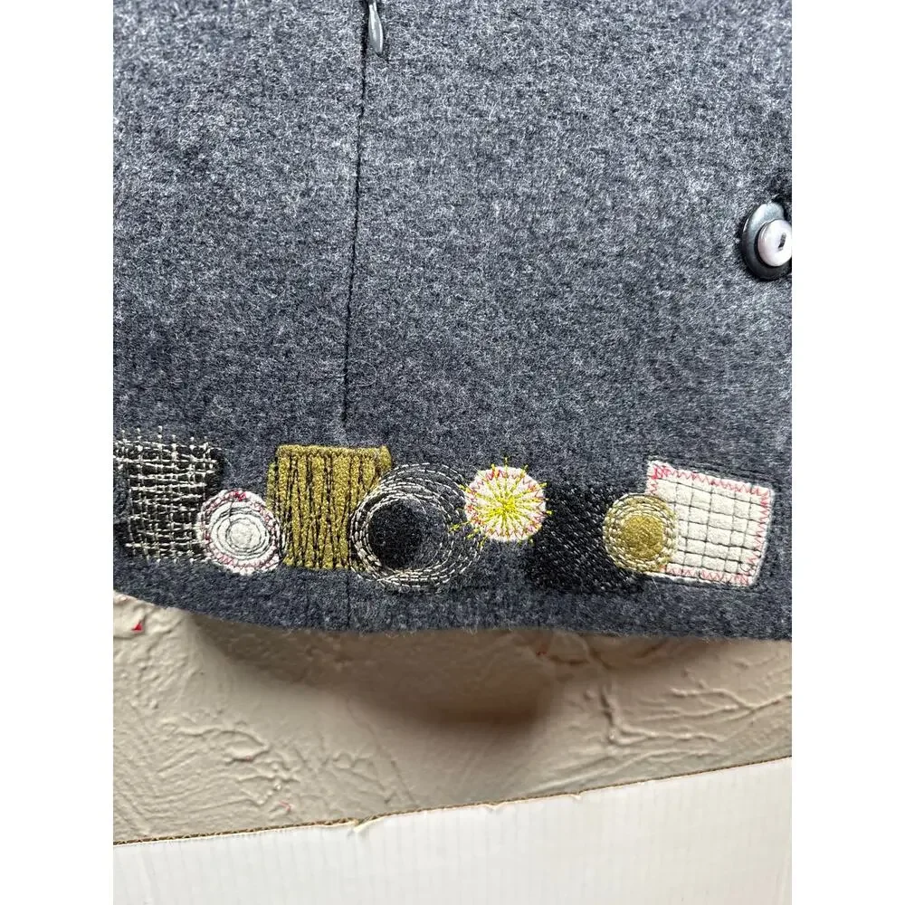 Icelandic Design Womens Vest Black‎ Patchwork 100% Wool Button Front Size Small
